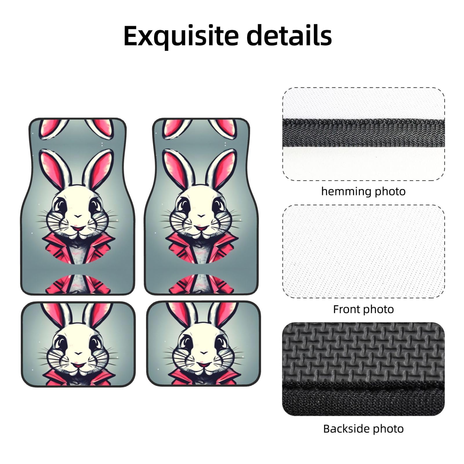 Ensemble complet de 4 tapis de voiture étanches pour voiture - Lapin lapin mignon - Tapis de protection pour voiture