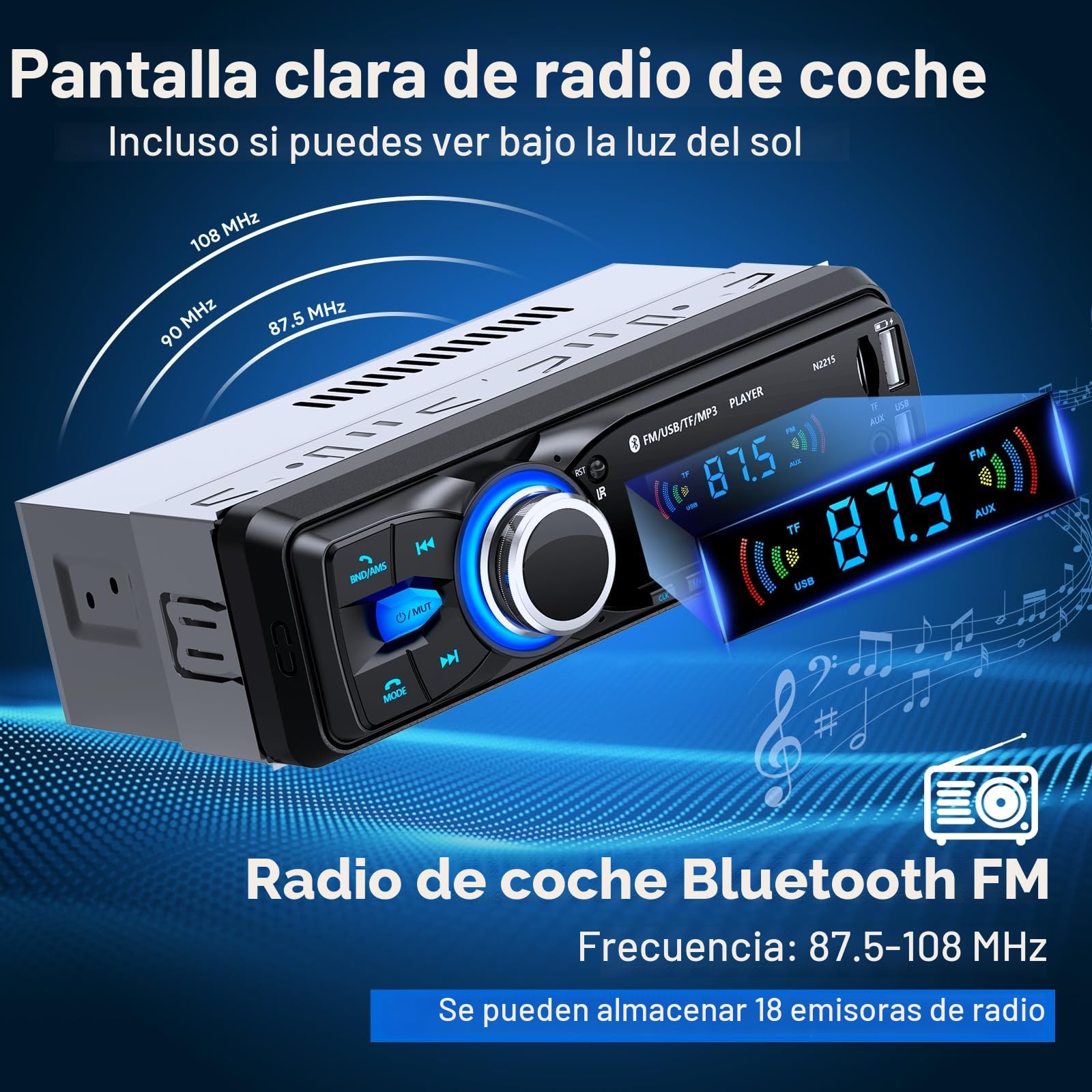 Radio Coche Bluetooth,CENXINY Autoradio Bluetooth1DIN Radio Coche soporta FM/2USB/MP3/AUX/SD/TF/Control Remoto