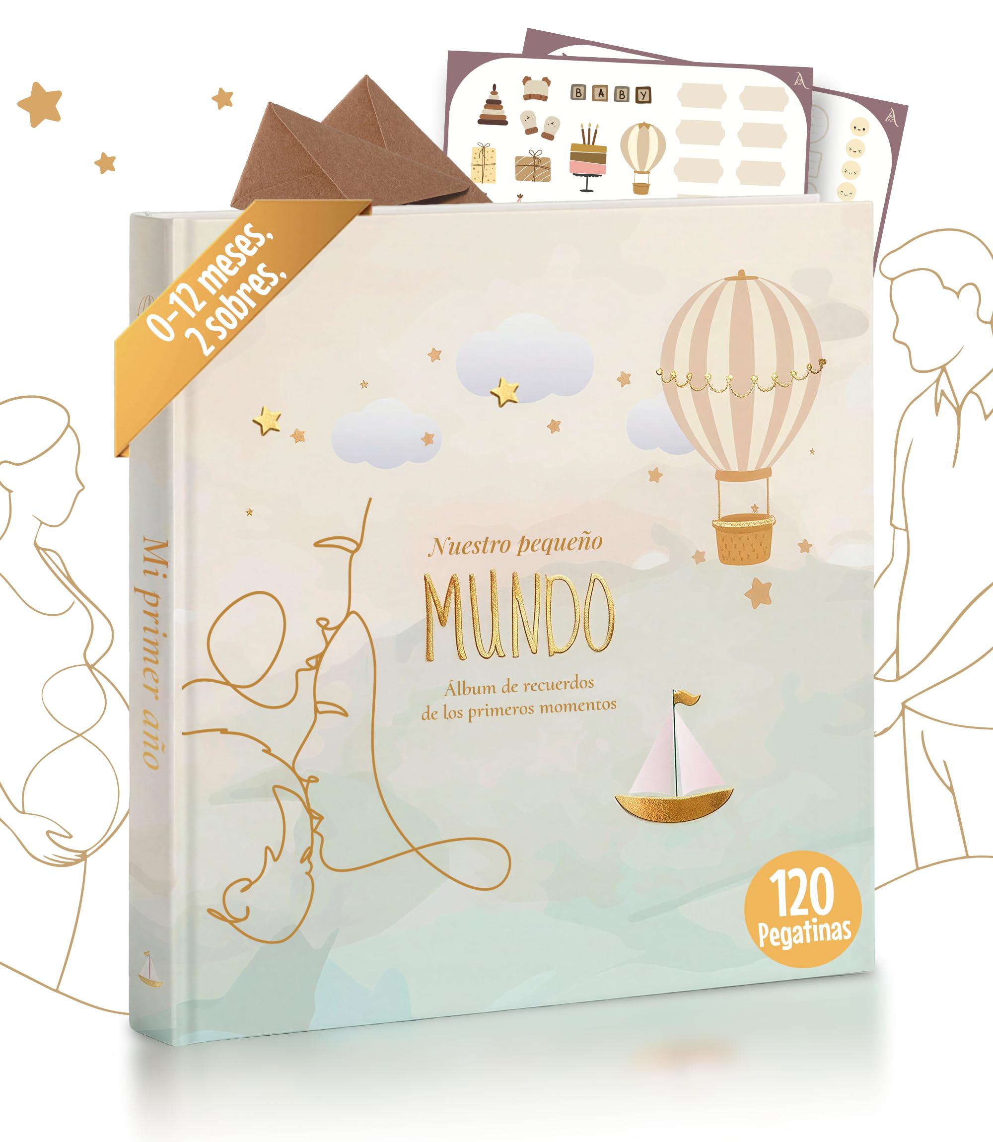 Album Bebe Mi Primer Año Niño o Niña Con Pegatinas Espacio Para Ecografia Libro De Recuerdos y Fotos Regalo Recien Nacido 0–12 Meses Con Sobres 82 Paginas Baby Shower Padres Primerizos Primeras Veces - 2