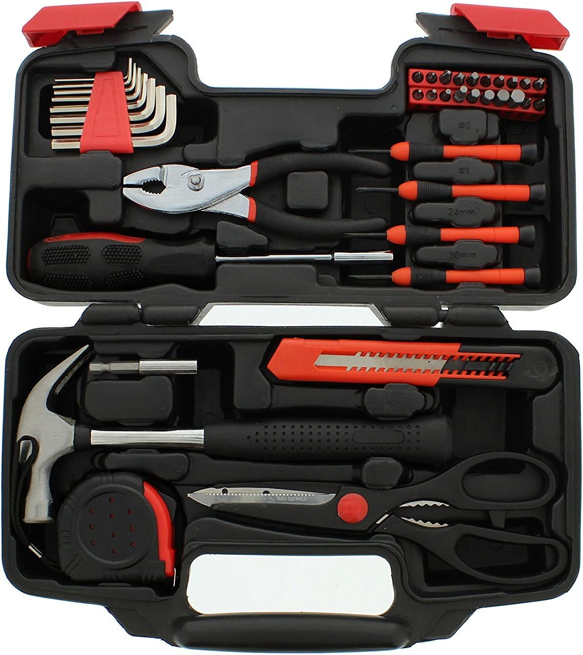 39 Piece General Household Hand Tool Kit Starter Set with Plastic Toolbox Storage Case