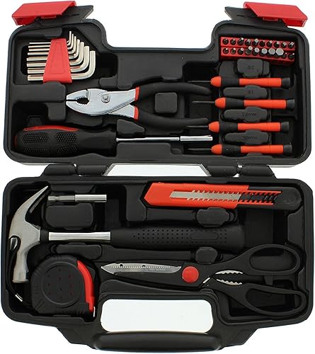 Juego de herramientas manuales para el hogar general de 39 piezas con caja de almacenamiento de caja de herramientas de plástico