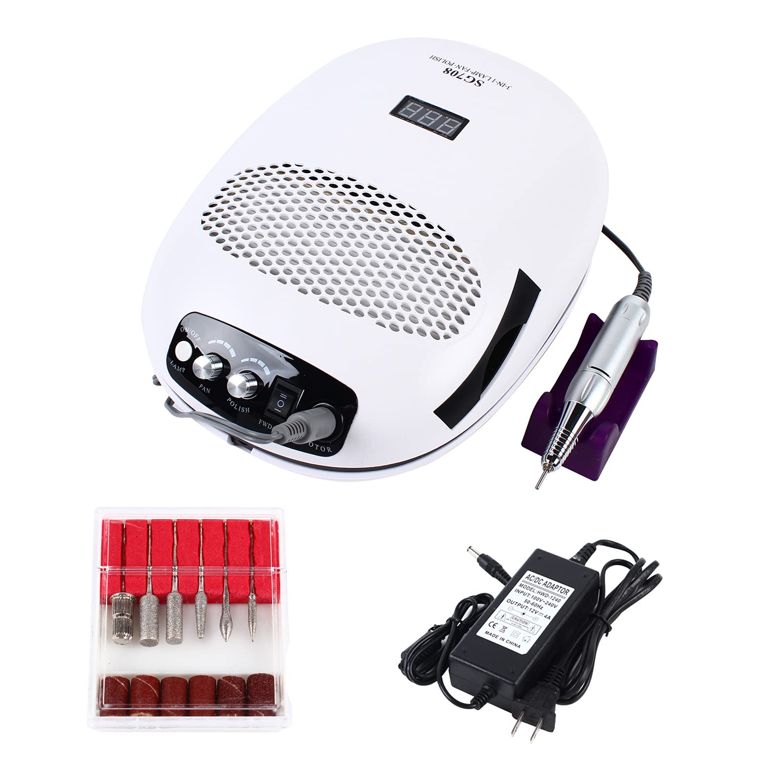 Elektrische Nagelmaschine 140W Nagelfräser 35,000rpm Nagelmaschine mit Staubabsaugung & 6 Schleifköpfe, Nagelfeile 29.5*23*10cm Professionelle Fräser für Nagelsalon und Heimgebrauch, Weiß