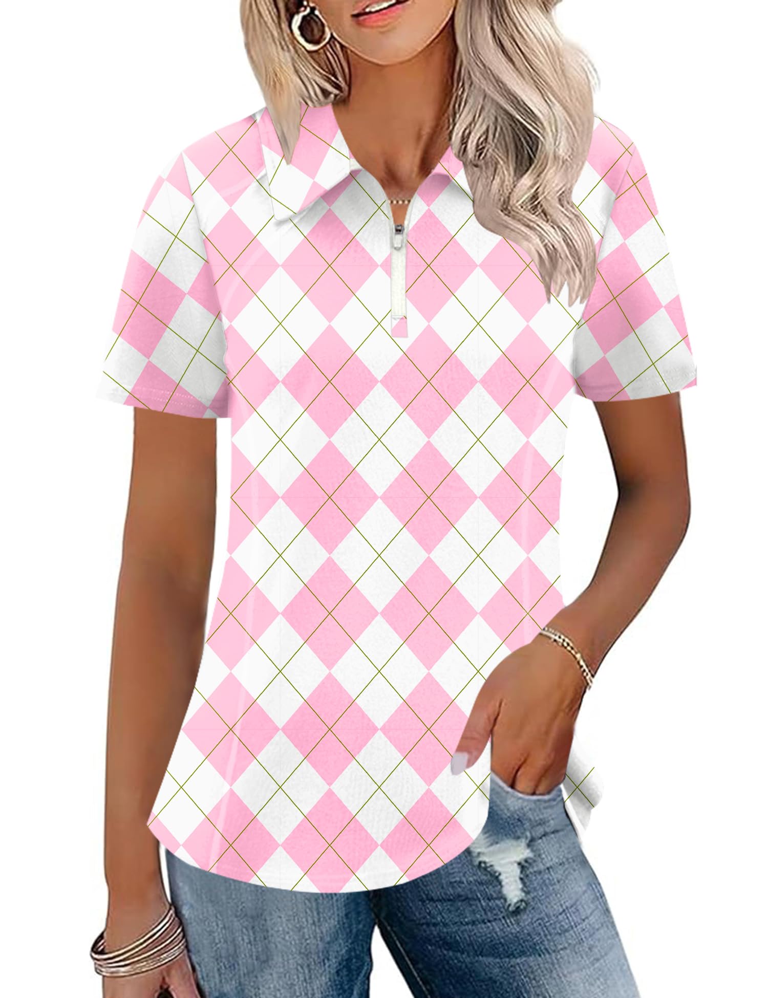 Womens Golf Shirt Summer 1/4 Zip up Polo Shirts for Women Short Sleeve Moisture Wicking Gym Workout Tops