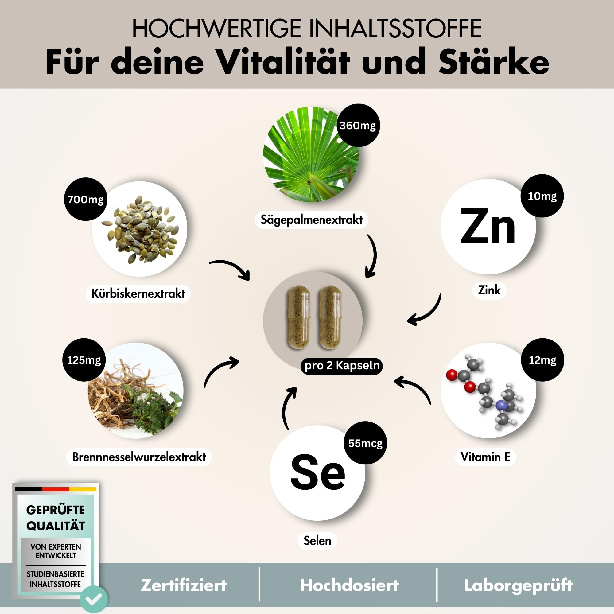 Prosta Plus Komplex - 180 Prostata Kapseln hochdosiert - einzigartige Formel aus Kürbiskern-, Sägepalmen-, Brennnesselwurzelextrakt mit Zink, Vitamin E & Selen - geprüfte Prostata Komplex Kapseln