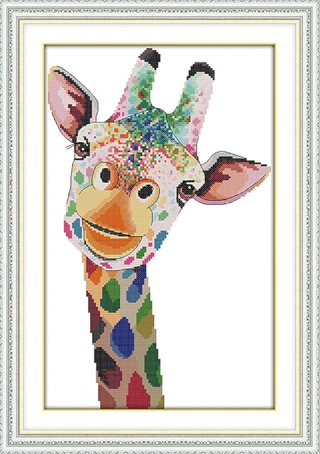 Joy Sunday Cross Stitch Pre-Printed Kits Needlework Full Range of Embroidery Starter Kits for Beginners DIY 11CT Stamped 3 Strands - Giraffe 36x52cm