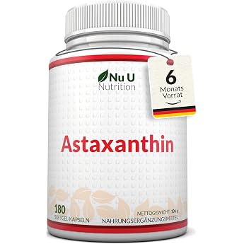 Nu U Nutrition Astaxanthin 12 mg - 180 High Dose Softgel Capsules - 6 Month Supply - Powerful Antioxidant Supplement from Haemotococcus Pluvialis Algae