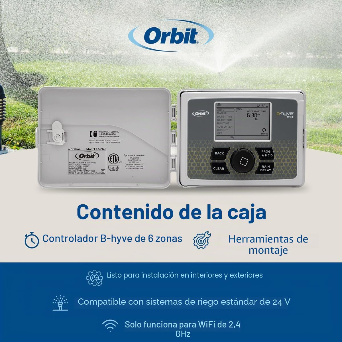 Orbit 57946 B-hyve - Controlador Inteligente de Sistema de rociadores WiFi para Interiores y Exteriores de 6 Estaciones
