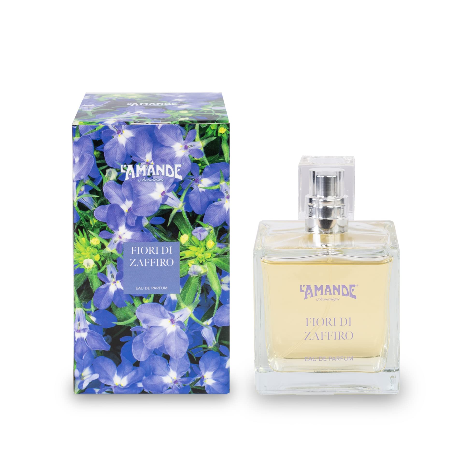 L'AMANDE - Profumo Donna Fresco e Agrumato con Note di Mandorle e Caramello, Profumo Donna con Profumi di Vaniglia e Bergamotto, Eau de Parfum Sentori Fioriti - Fiori di Zaffiro, 100 ml