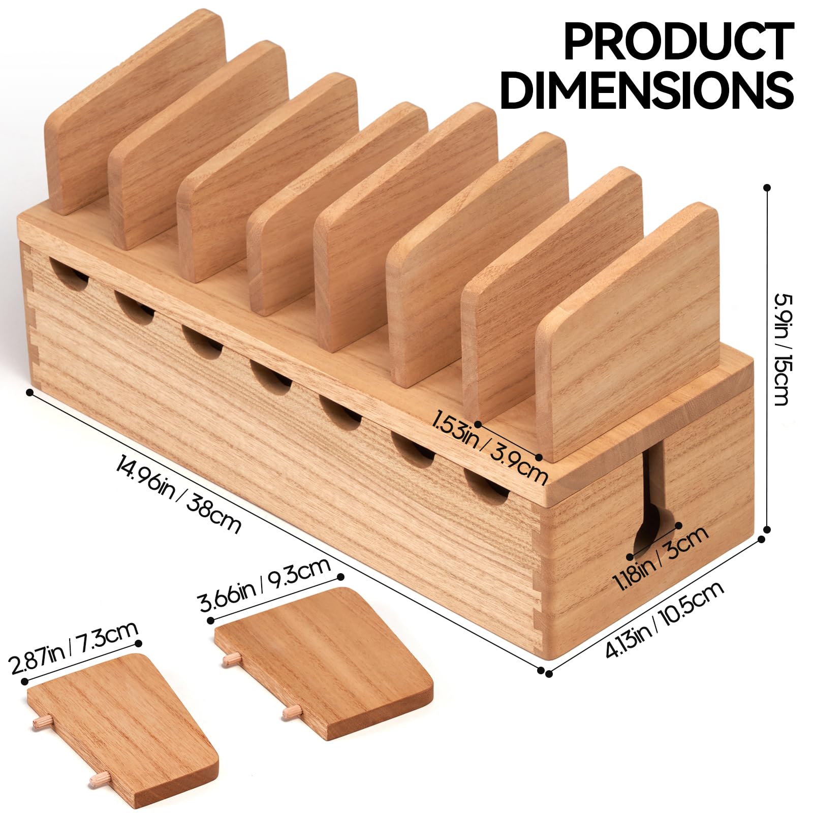 KIRIGEN Wooden Cell Phone Stand Charging Station Desktop Tablet Computer Charging Dock Holder Wood Desk Multi-device Cords Organizer Stand Charger Dock Cradle Rack for Home and Office(GDXH-NA) - Image 3