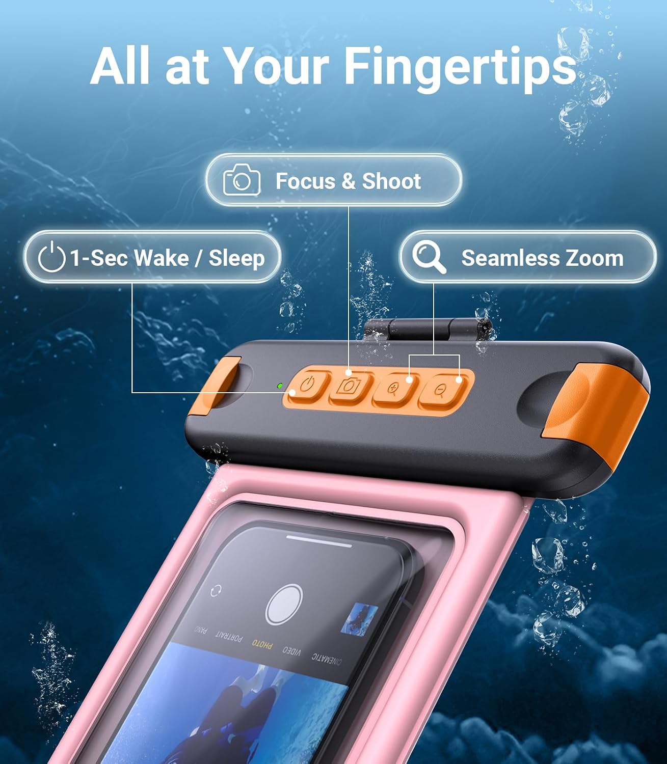 IP68 Bluetooth Shutter Waterproof Phone Pouch Case,Floating,Pink | Hands-Free Photo & Video Underwater Control.Large Waterproof Phone Case Universal Fit for 8.5" Phone(iPhone Samsung Google)