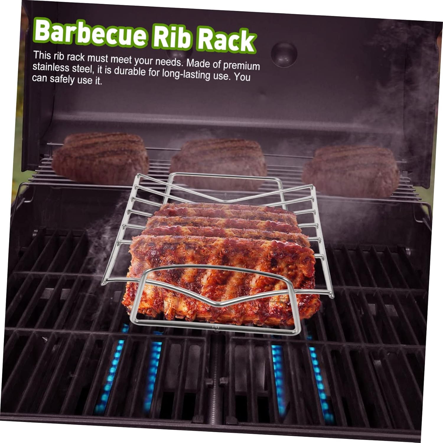 VICASKY Portable Barbecue Rib Rack Grill Grate for Chicken Legs Family Meals Garden BBQ