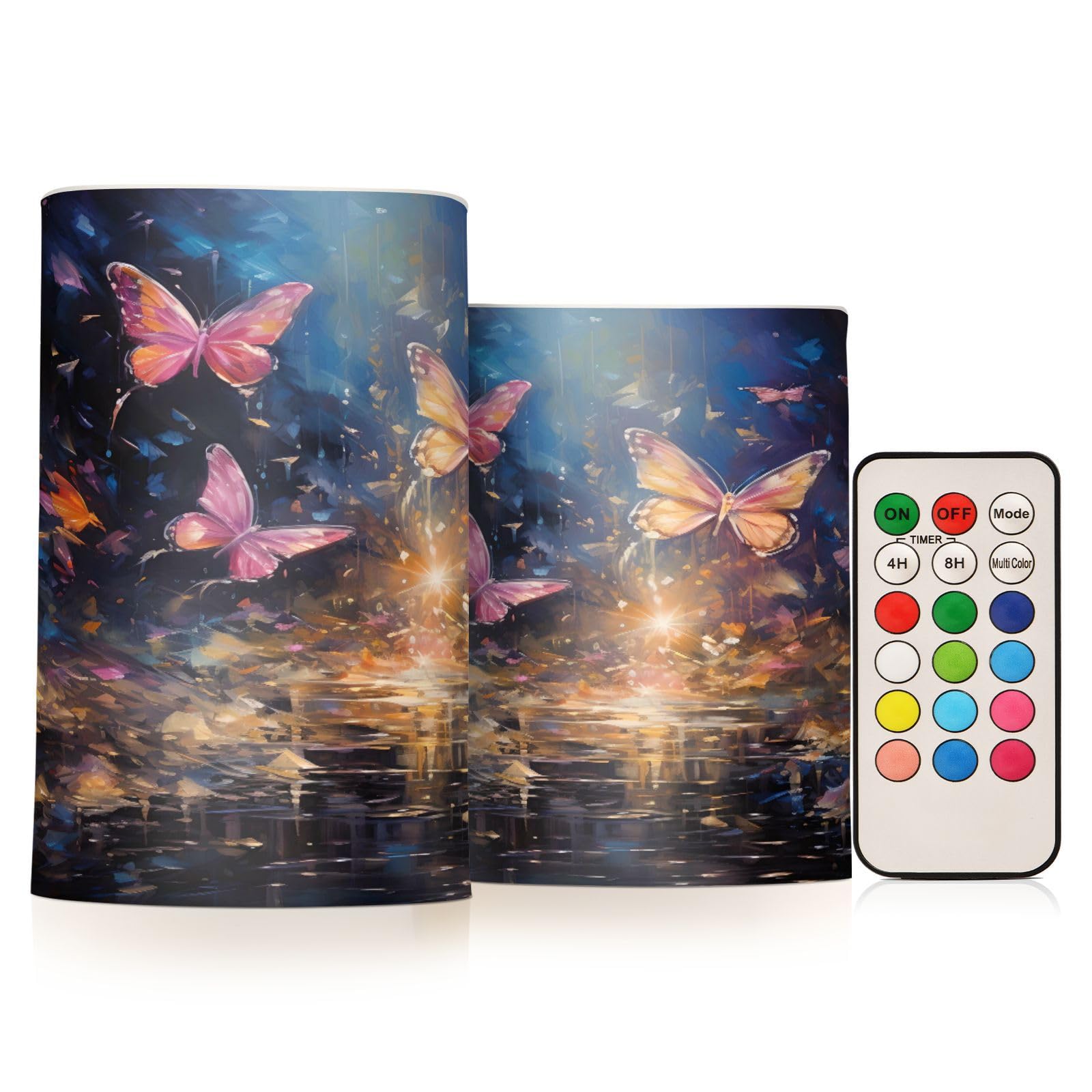 ALAZA Butterflies (7) Flickering Flameless Candles Battery Operated with Remote Timer,Tea Light Candles LED Pillar Votive Candles Set of 2 for Outdoor Indoor Decorations