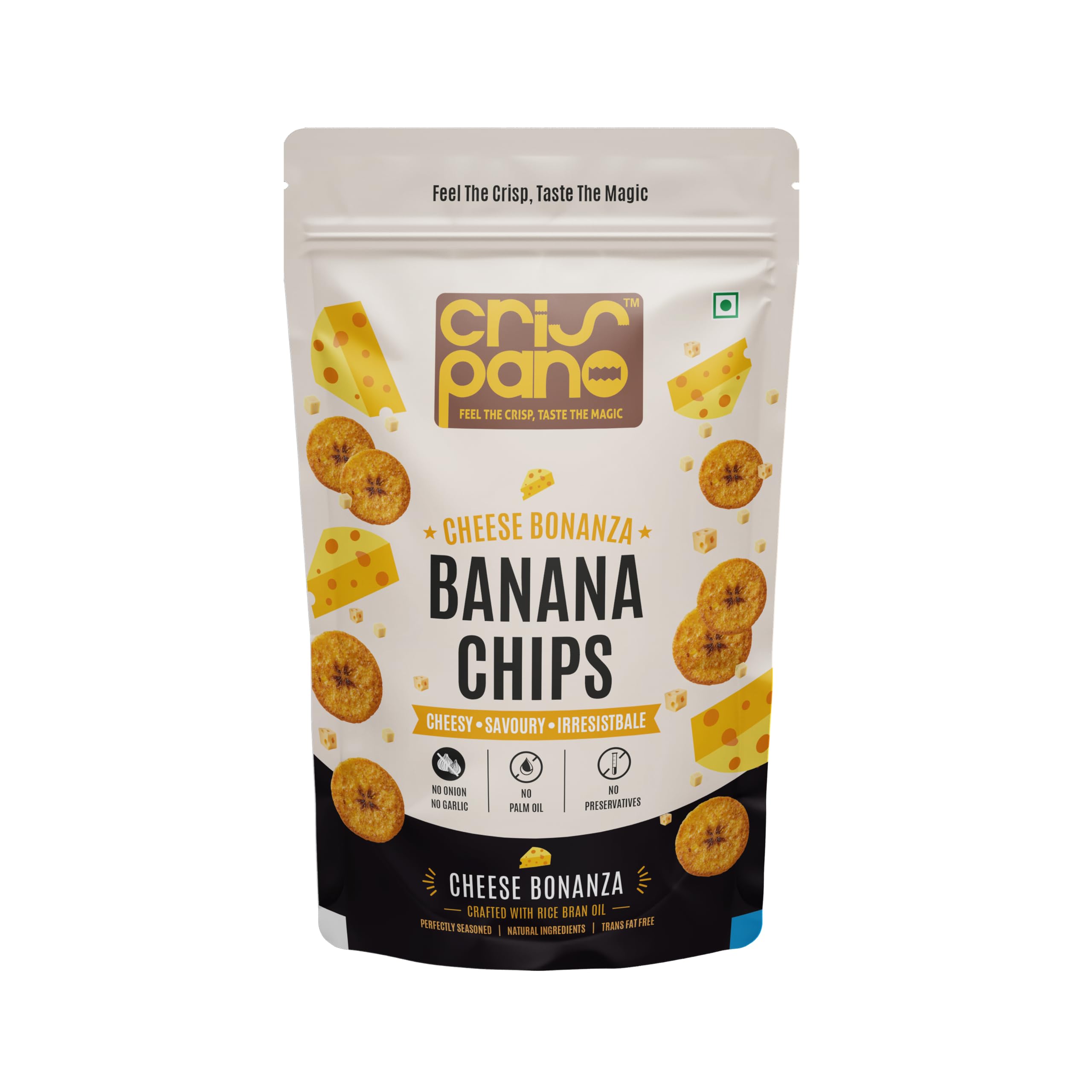 Crispano Cheese Bonanza Banana Chips 65 gms (Pack of 3) | Crispy Cheese Flavoured Banana Wafers | Extra Crunchy Evening Snack | Tea Time Namkeen | Party Munchies | Travel Snack Pack-image-9