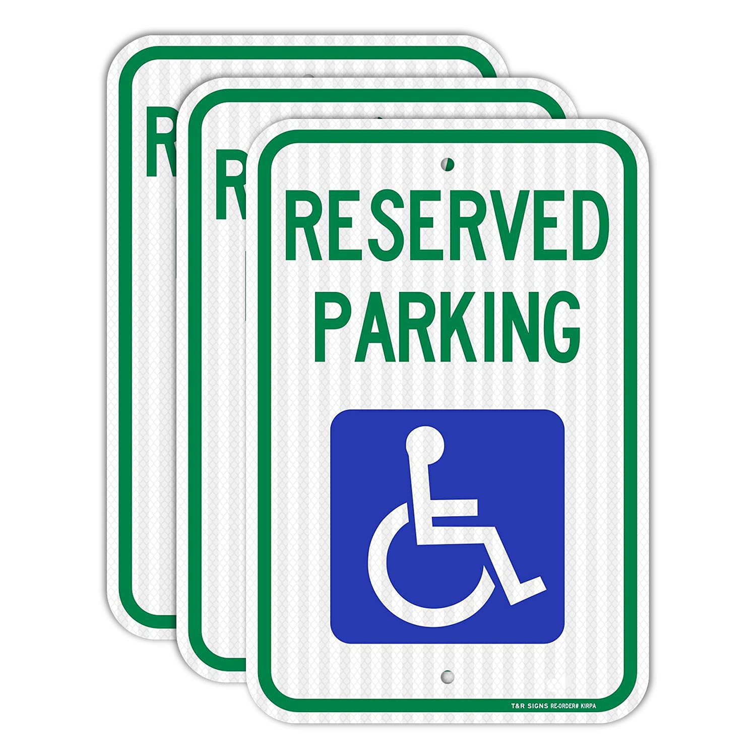 (3 Pack) Handicap Parking Sign, Reserved Parking Sign, Large 18" x 12" Engineer Grade Reflective Sheeting, Rust Free Aluminum, Weather Resistant,