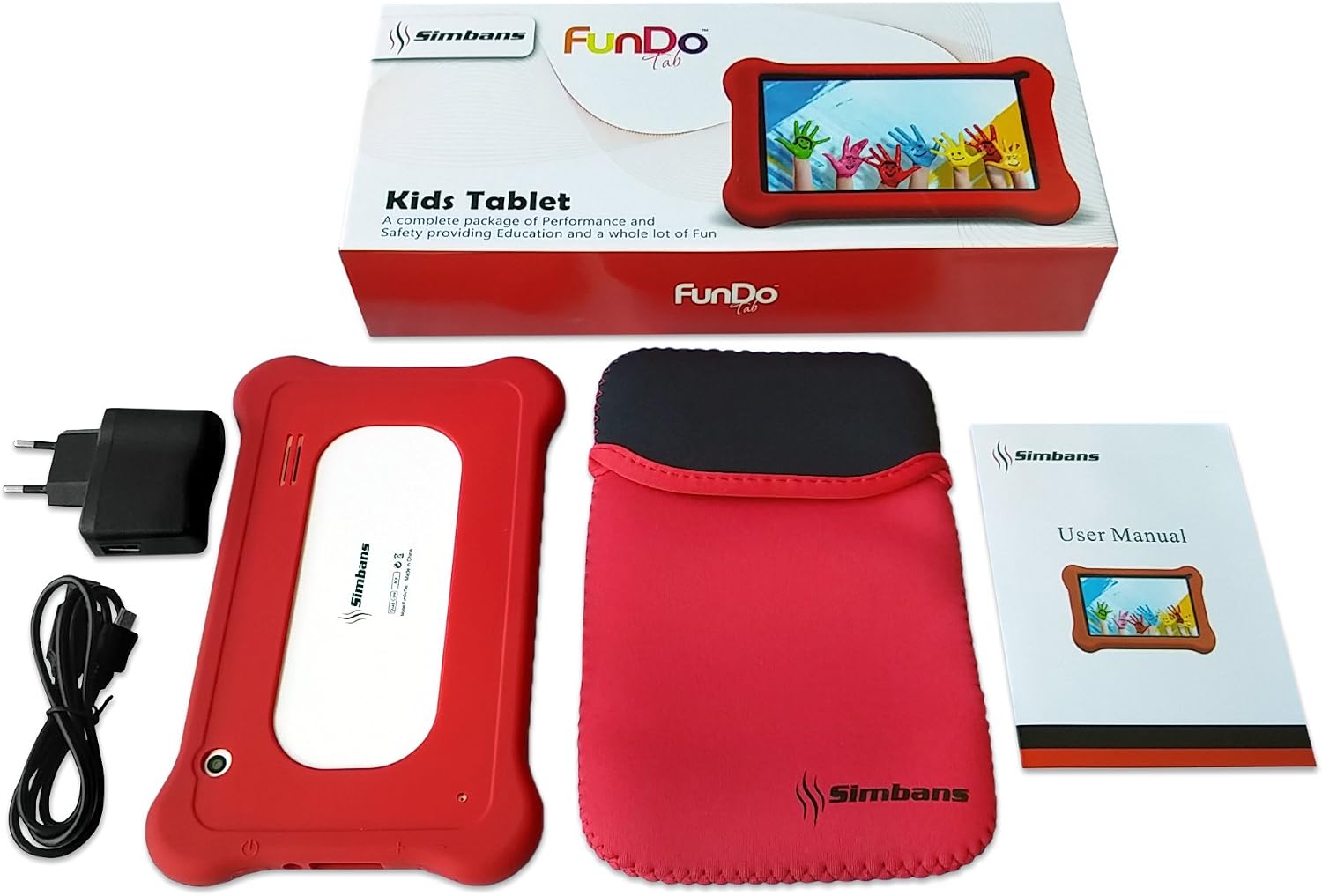 Simbans (TM) FunDoTab 7 Inch Kids Tablet PC Bundle (Quad Core, 8GB, HD, Google Android Kitkat 4.4, Dual Camera (Renewed)