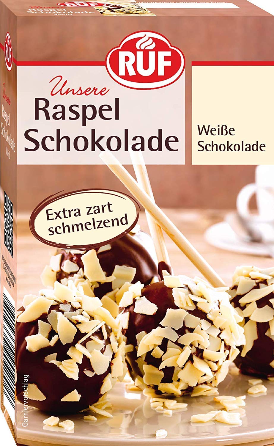 RUF Weiße Raspel-Schokolade, hauchdünn geraspelte weiße Schokolade, Schoko-Raspeln zartschmelzend für Kuchen, Torten, Muffins & Eis, glutenfrei (Packung mit 10)