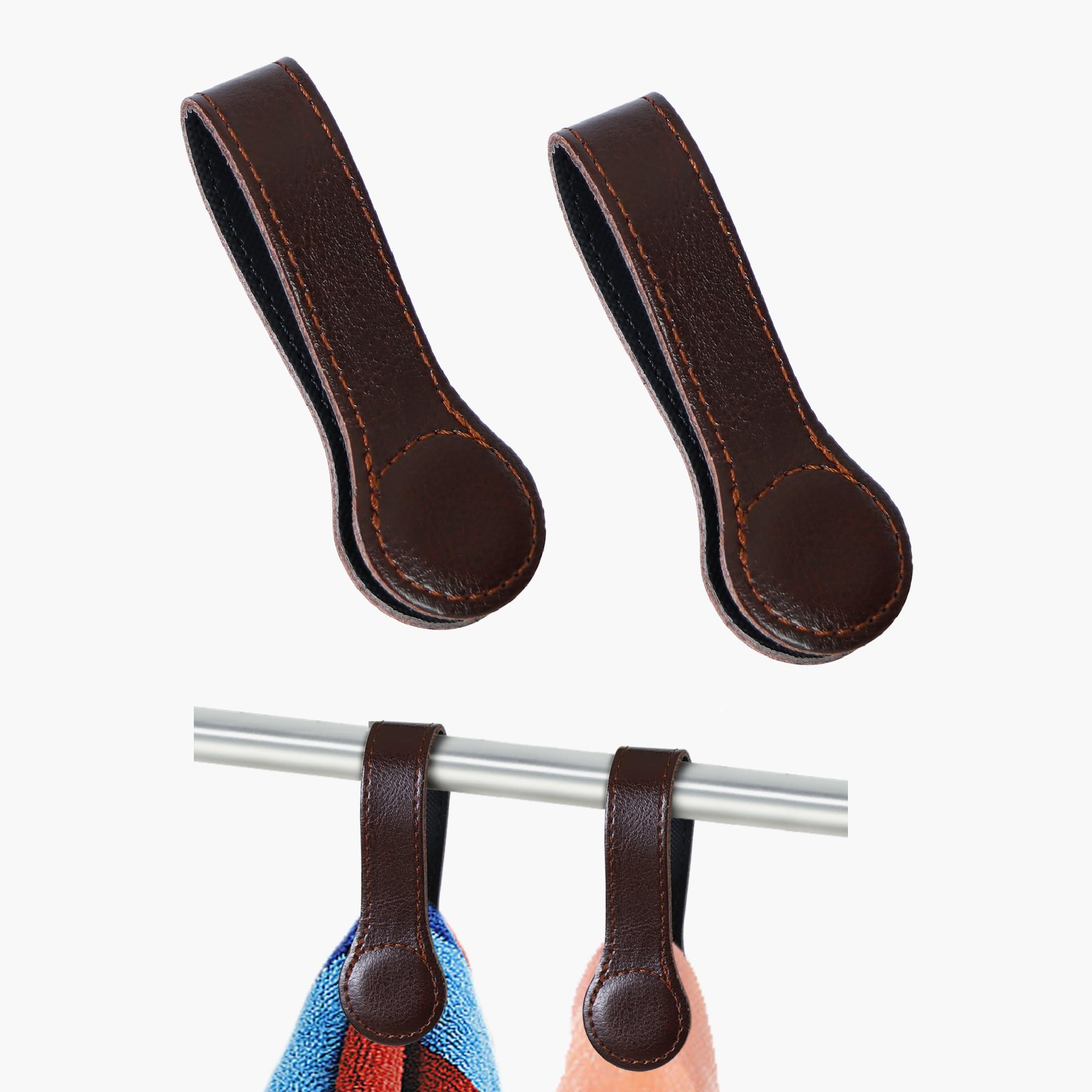 Lot De 4 Porte-Serviettes Magnétiques En Cuir Noir - Pince Magnétique Pour Cuisine, Salle De Bain