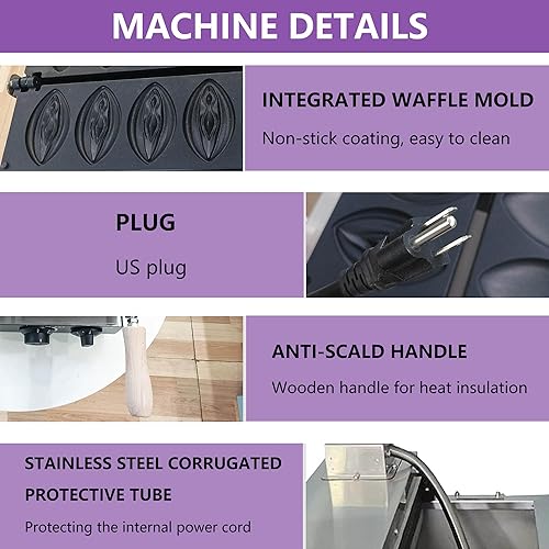 Miniatura 4 de Yovtekc - Máquina comercial de gofres de abulón, 5 unidades con forma de vagina con platos extraíbles, máquina de hornear de hierro antiadherente