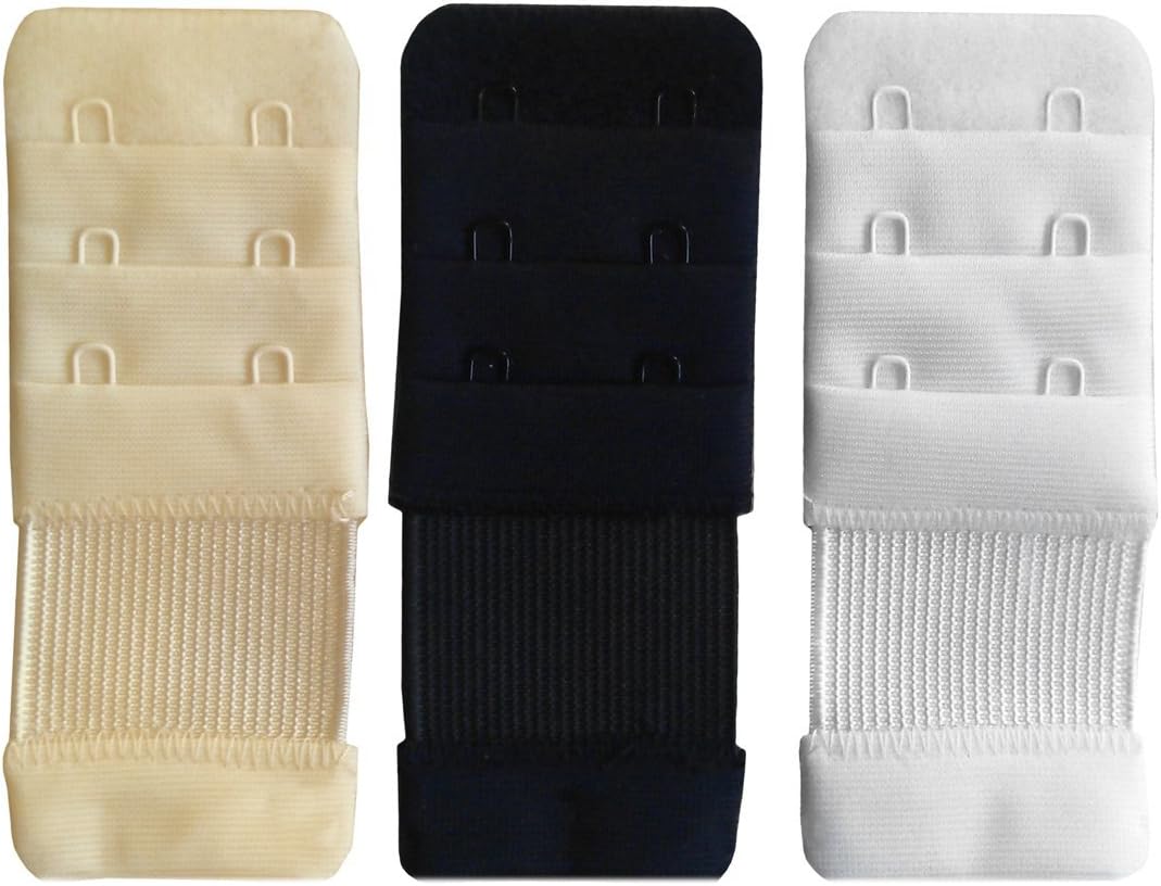 Add Ons Bra Band Extender- 2 Hook Style Pack of 3 (1 White, 1 Black, 1 Beige)