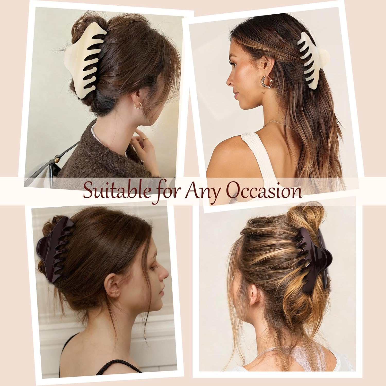 Large French Hair Clips Strong Hold Claw Clips for Women Thick Hair Accessories No-slip Clips (White & Dark Brown) - Image 6