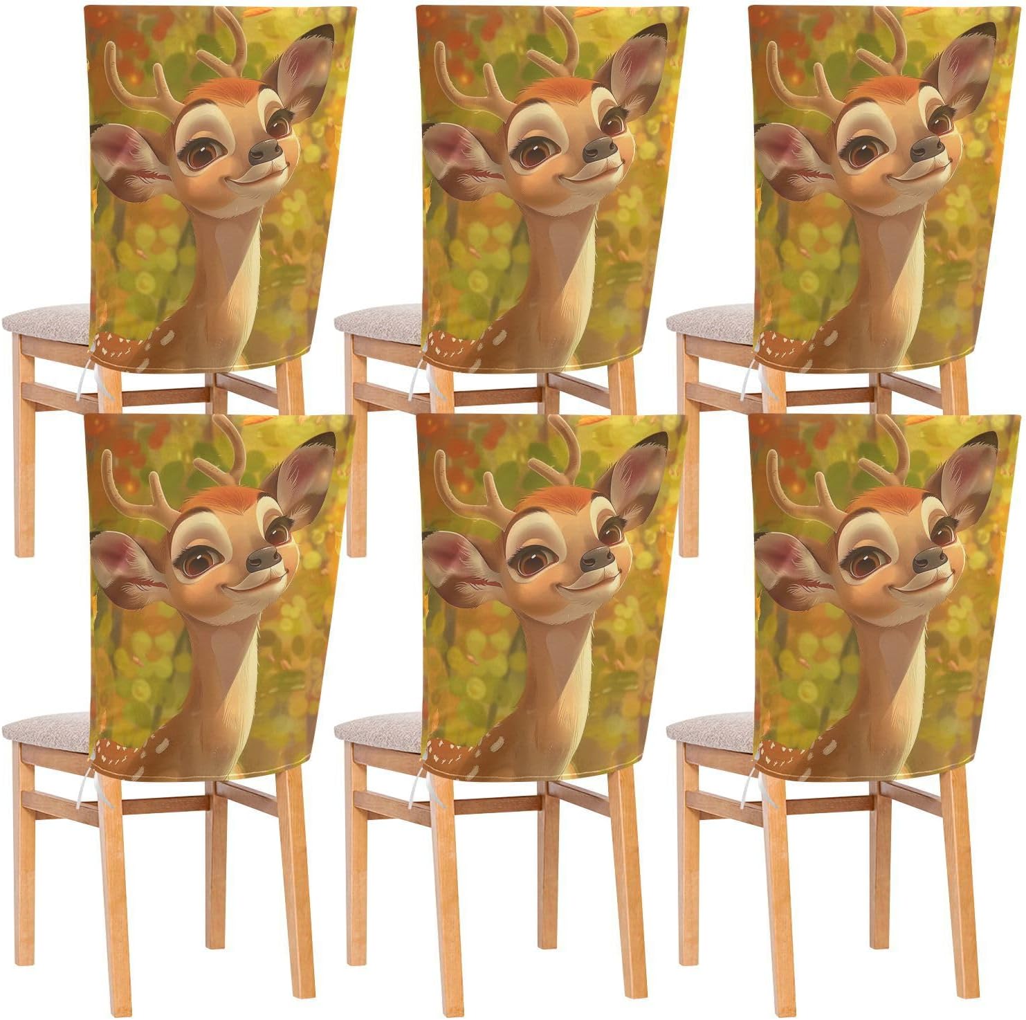 ALAZA Cute Deer Forest Chair Back Cover Set of 6, Washable Reusable Removable Chair Slipcovers Decorative Chair Cover for Home Kitchen Wedding Party