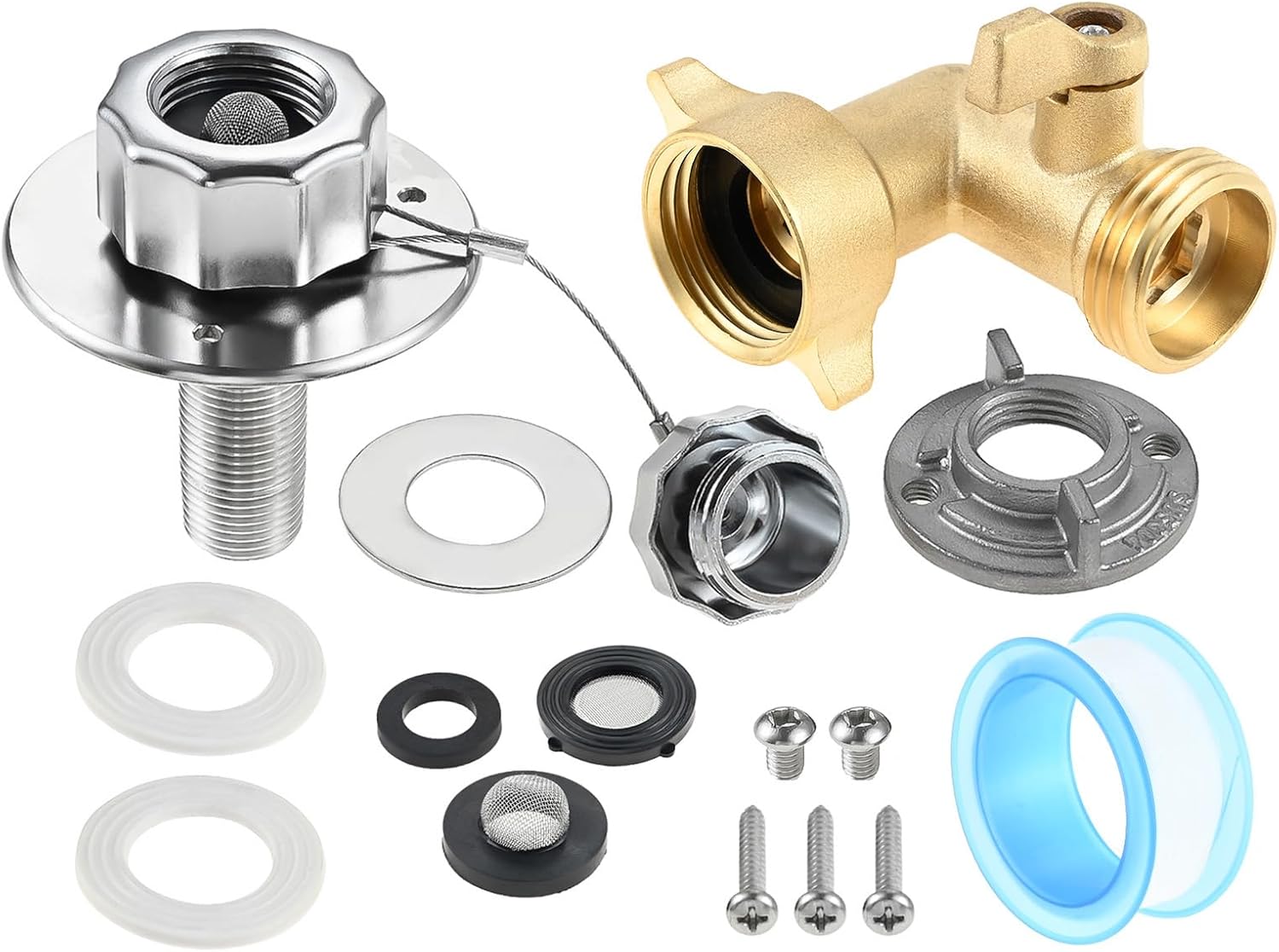 All Metal RV City Water Inlet with Check Valve & 90° Solid Brass Hose Elbow, 3/4" GHT Quick Connector, 1/2" NPT Inner Connection, Stainless Steel Water Inlet Replacement for RV Camper Boat Marine