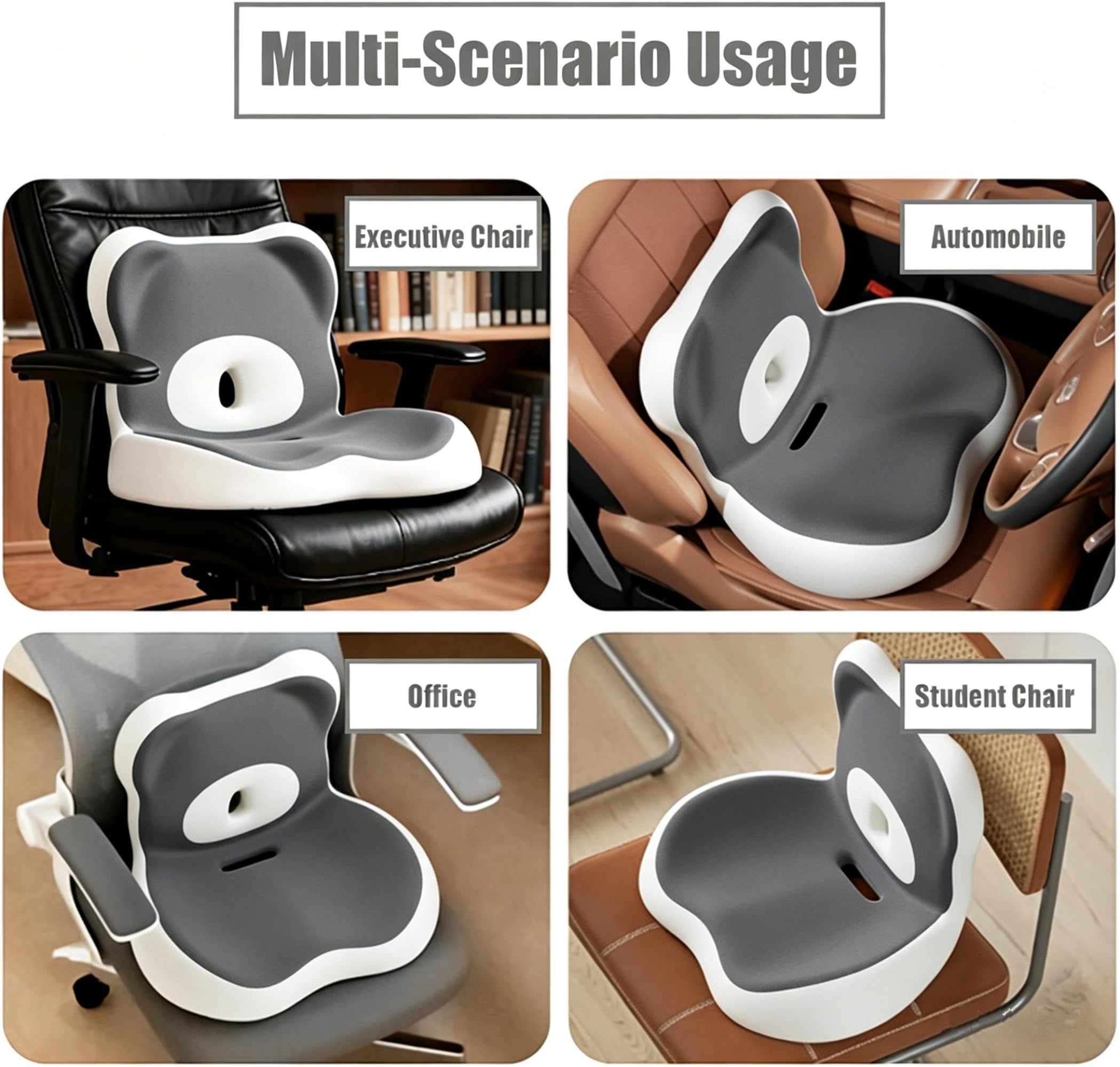 Cojín ortopédico con Respaldo,Cojín ergonómico Grande de Espuma viscoelástica,Cómodo cojín de coxis para el hogar,Auto,Silla de Ruedas y sillas de Oficina