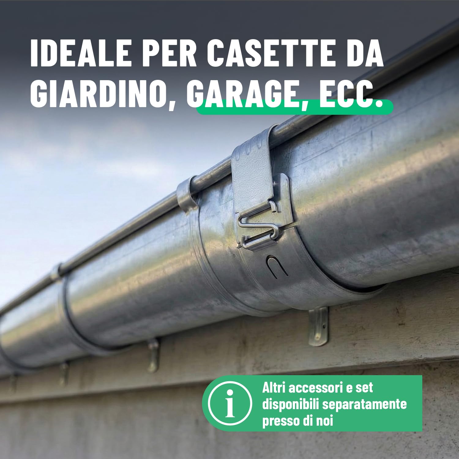 greate grondaia 280 mm 1,15 metri zincata - canale di scarico pioggia | Confezione da 4 - con montaggio semplice e senza attrezzi - grondaia in zinco per serra, carport ecc. canale di scarico tetto