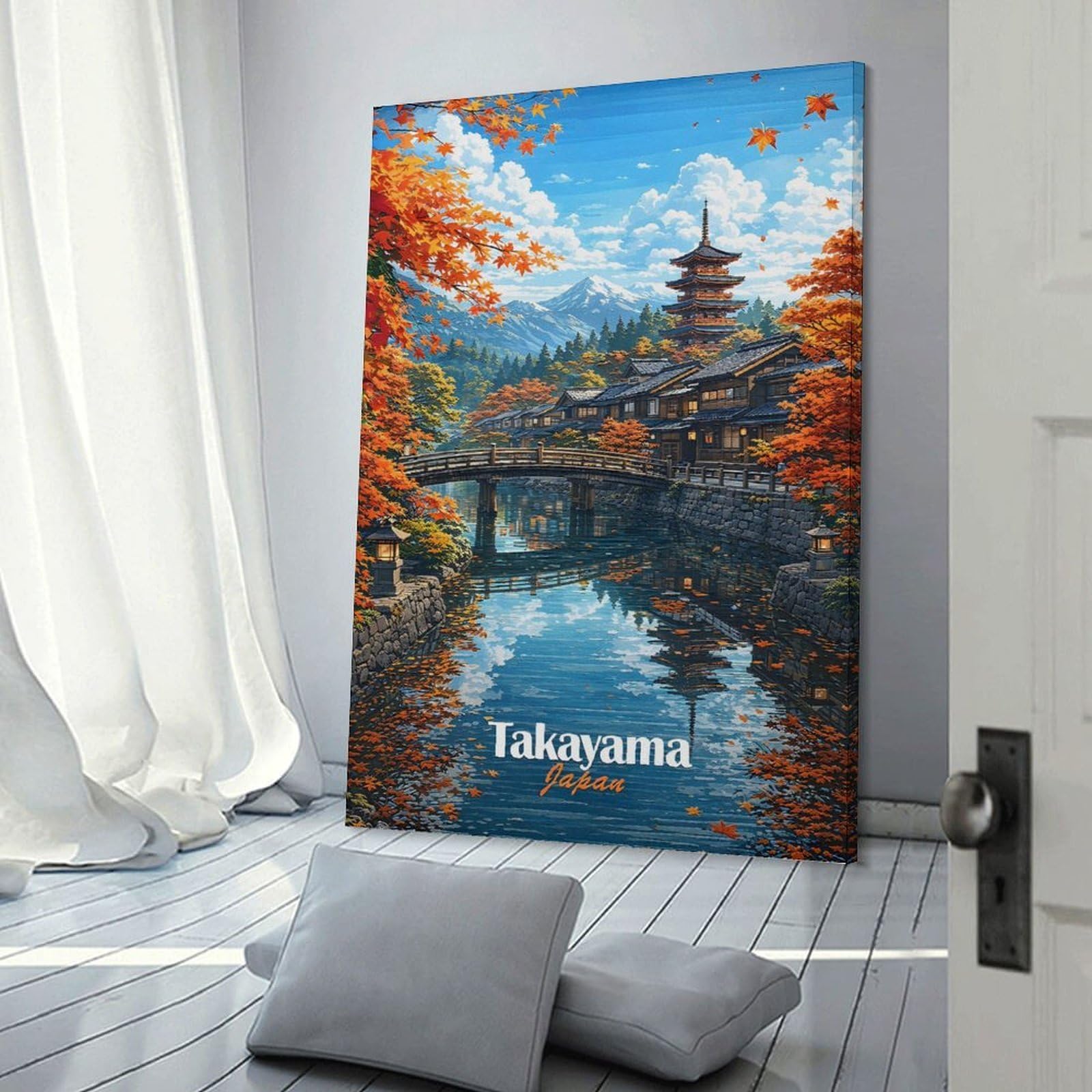 Junmoney Takayama Japan Autumn Scenery Decorative Wall Artwork 20x30inch(50x75cm), for Home Lounge, Bedroom Or Reading Nook, Easy Decor for Gallery Walls