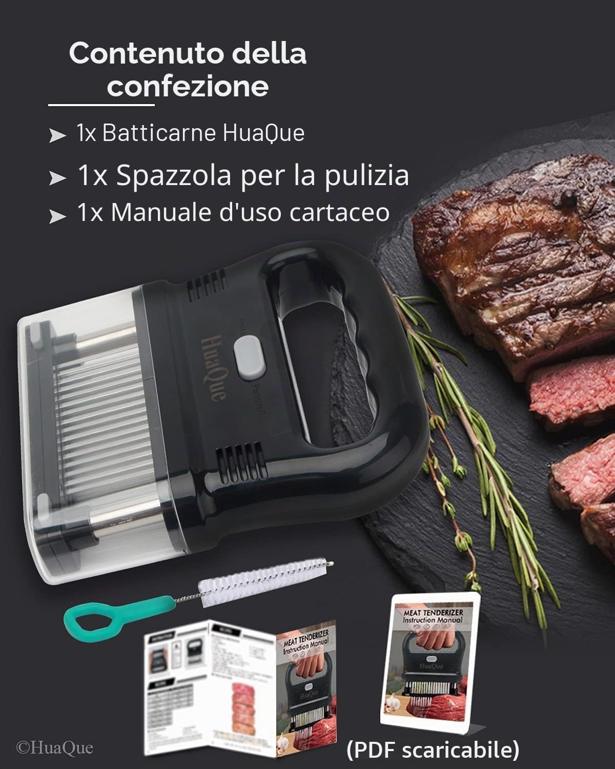 Inteneritrice per Carne, Batticarne ad Aghi Professionale, Strumento per Inteneritori di Carne con 48 Lame Staccabili in Acciaio Inossidabile per Bistecca di Manzo/Pollo/Maiale