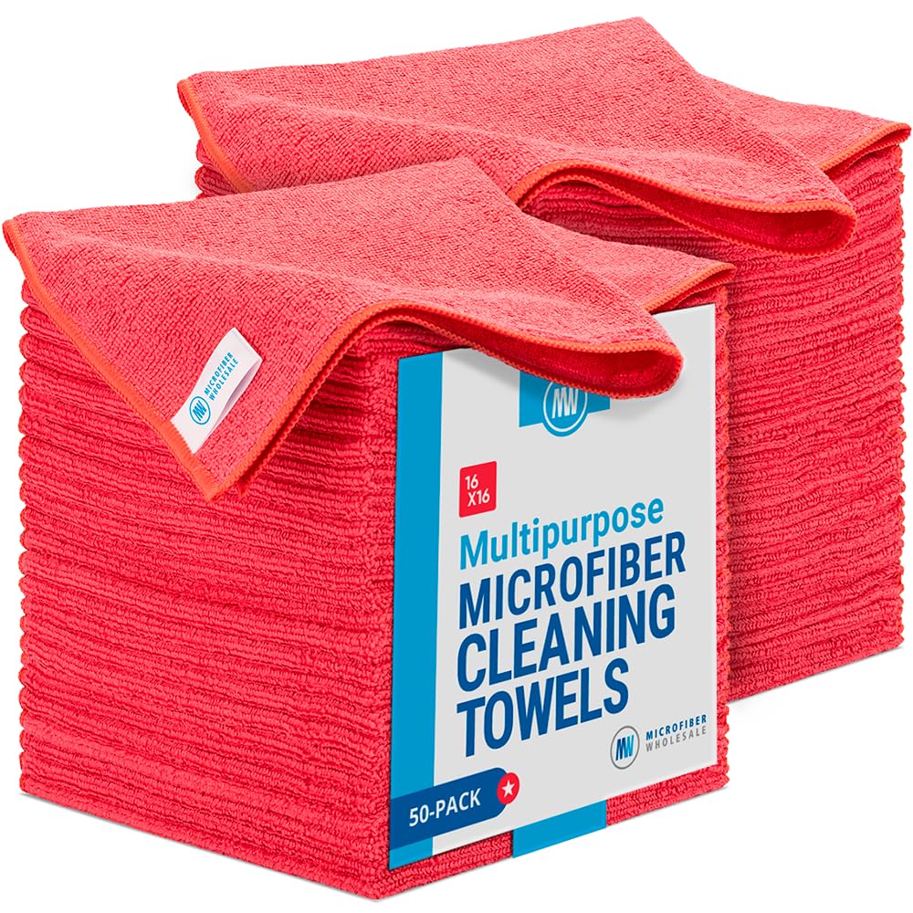 Microfiber Wholesale 54 Pack Economy All Purpose Microfiber Towels Large 16" x 16"| Lint-Free & Reusable | Bulk Microfiber Cloths