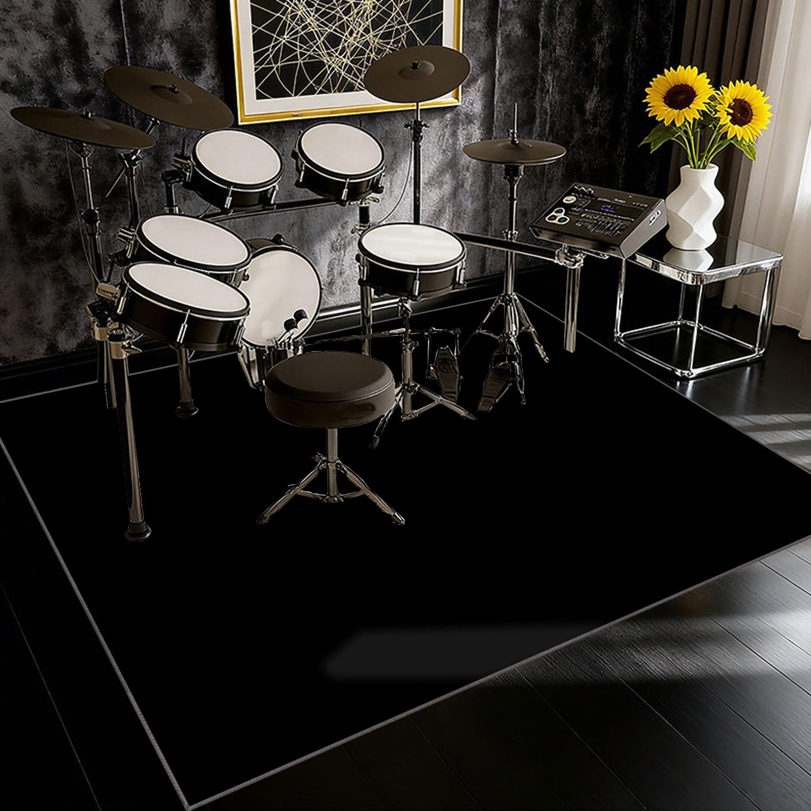 140 x 90 cm Alfombra Bateria Electronica, Alfombras Acusticas, Alfombrilla Insonorizada, Alfombra de Tambor para Caja Baterías Acústico Tambor y Otros Instrumentos Musicales