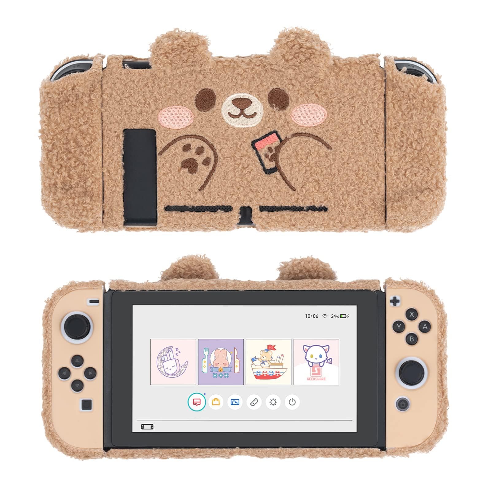 GeekShare Cute Plush Protective Case Cover Compatible with Switch - Shock-Absorption and Anti-Scratch - Plush Bear (for Switch 2017)