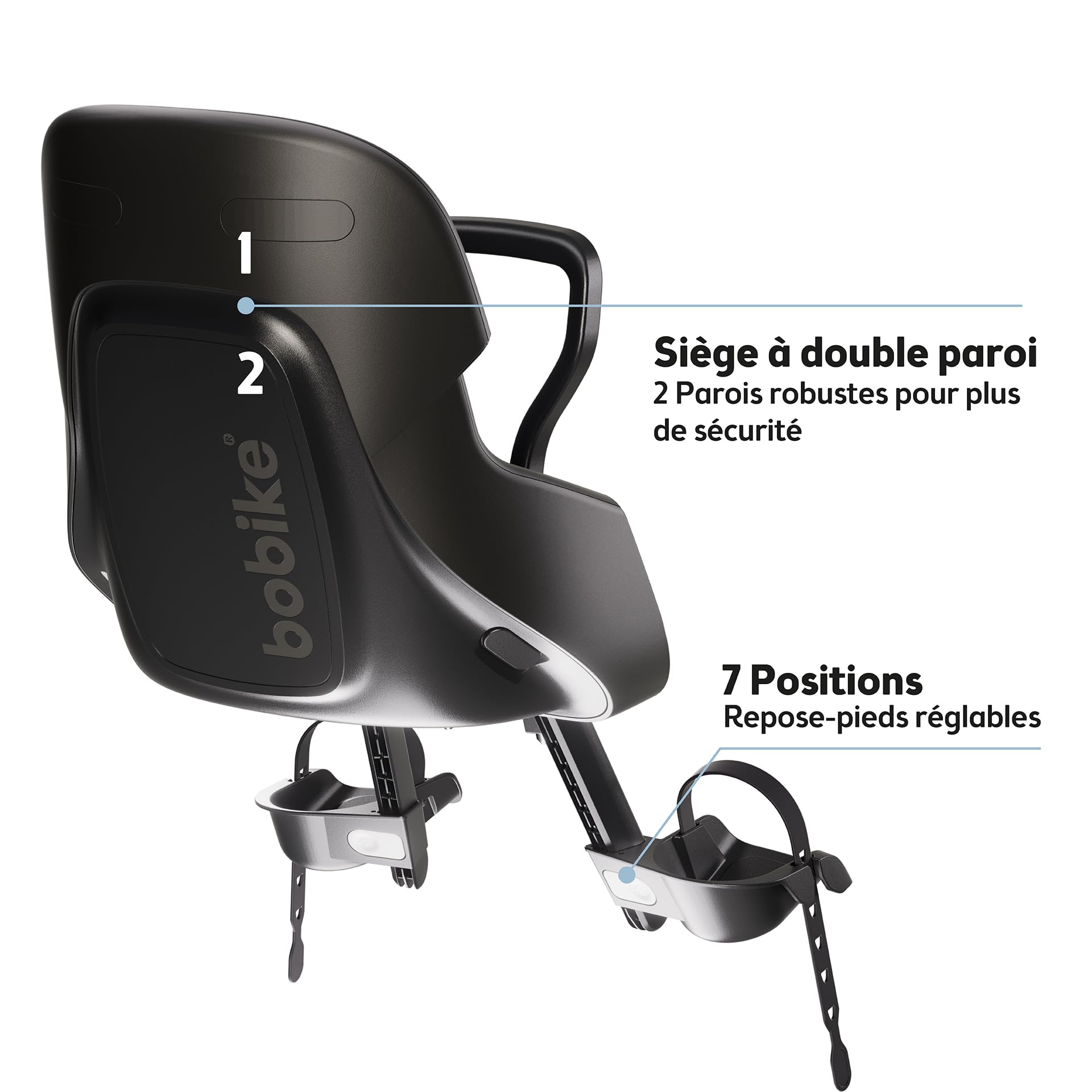 Siège Jeune Enfant Vélo Frontale Bobike Evolve Mini Sécurisé avec Design Enveloppant, Fixation au Tube de Direction et Confort Optimal