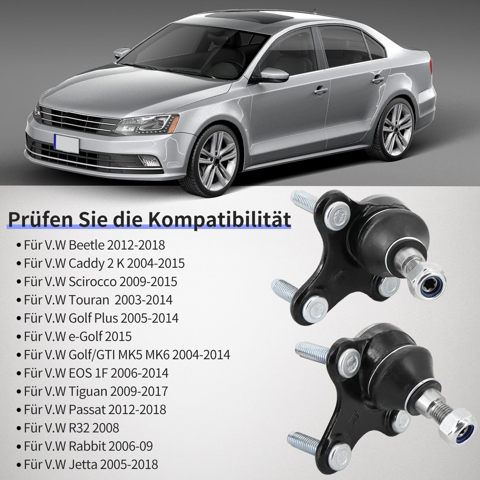 Traggelenk Führungsgelenk für Golf 5 (1K), Golf 5 (5M), Golf 6 (5K), Golf 6 (52), Touran (1T), Caddy 3 (2K), Tiguan (5N) Links & Rechts, Vorderachse, Replace # 1K0407365C 1K0407366C