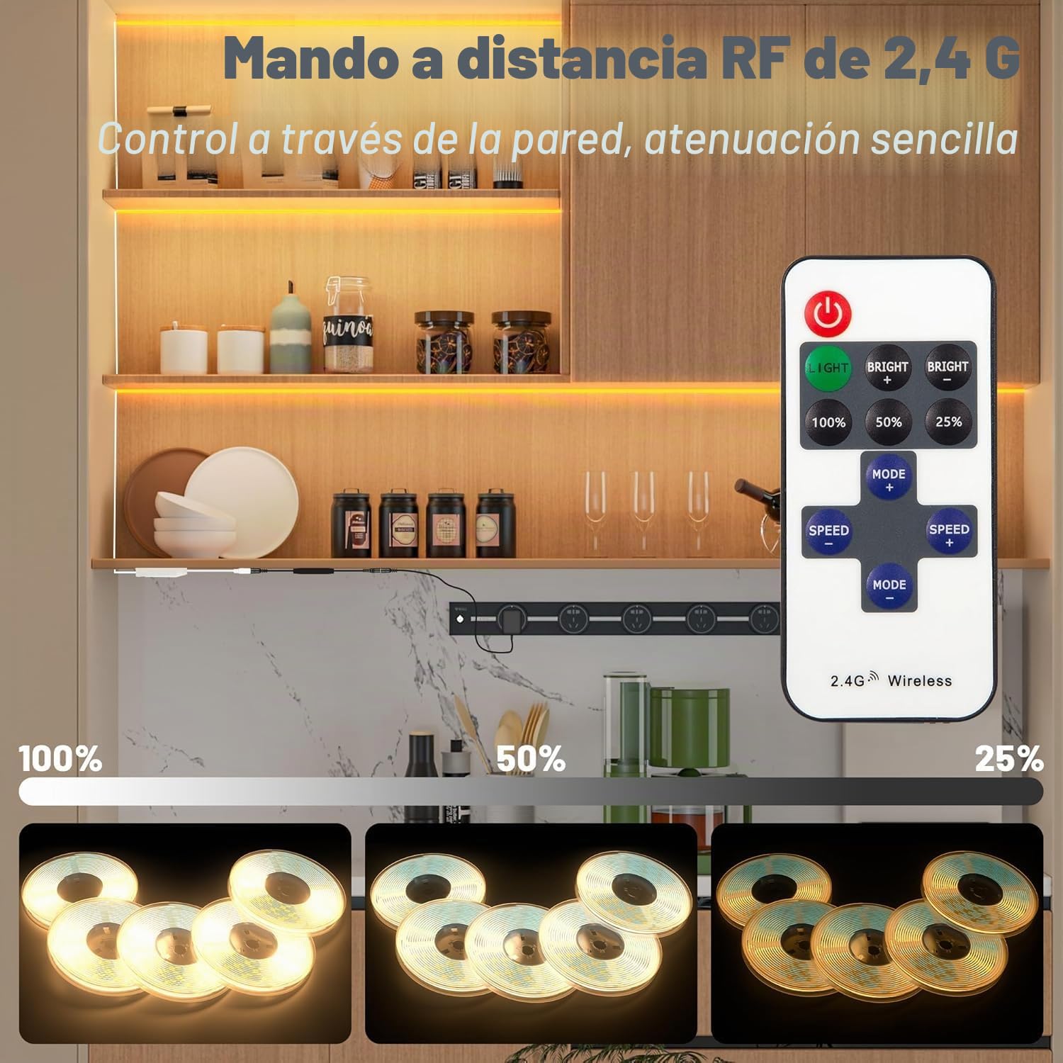 Lichaser Tira LED COB para Paneles Acústicos, 6 Rollos Luces LED WiFi Blanco Cálido Paralela y Compatible con Alexa, COB Tiras LED 12V para Iluminación de Panel Acustico, Vitrinas, Cocina (2M)