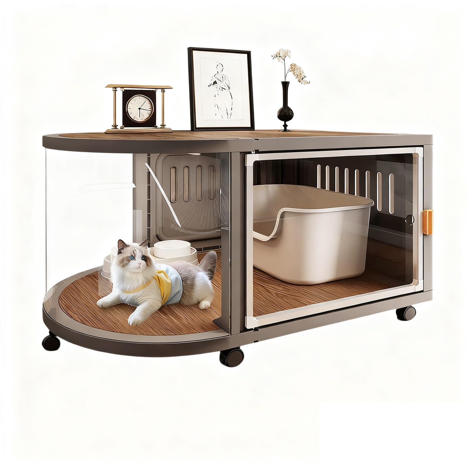 Gabbia Trasparente per Gatti con Lettiera Recinto da Interno Panoramico, Casa Spaziosa per 1–2 Gatti, Facile da Montare e Pulire, Design Espandibile(Black,93 x 63 x 52 cm)