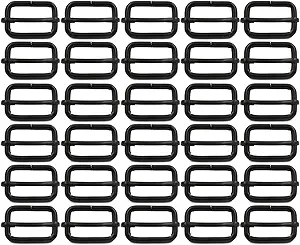 BIKICOCO Metal Slide Adjuster Buckle Tri-Glides with Movable Center Bar, for Straps, 1 x 0.6 Inch, Black, Pack of 30