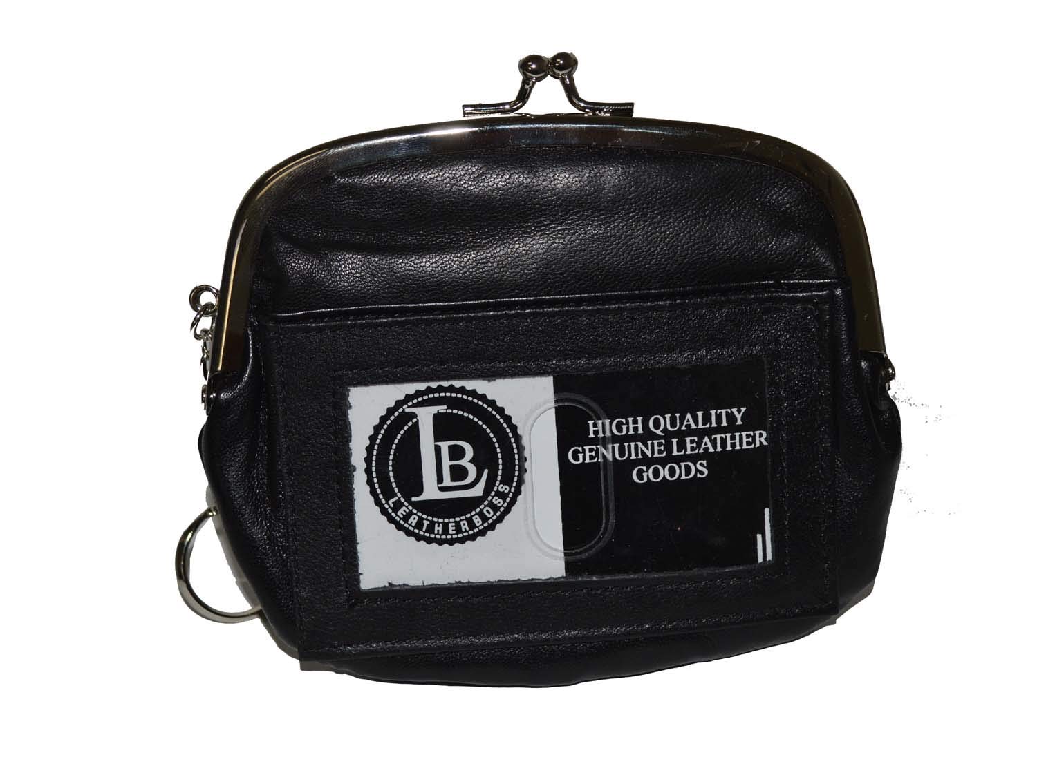 Coin Purse Large with Outside ID Pocket card slots and key ring by Leatherboss