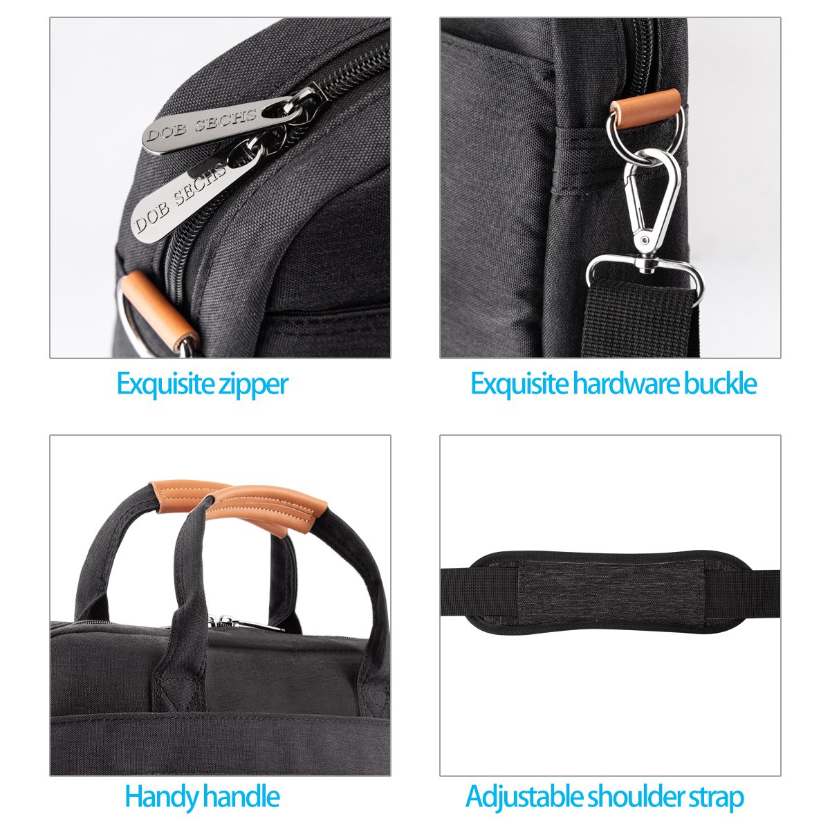 DOB SECHS Sacoche pour ordinateur portable de 15 à 15,6" - Sacoche à bandoulière - Pour ordinateur portable jusqu'à 15-15,6" - Noir