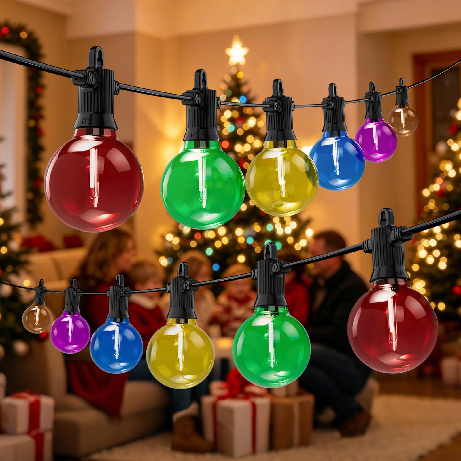 Kawaya 60M Colourful Outdoor Festoon Lights IP65 Garden Lights 100+2 Bulbs โ image 1