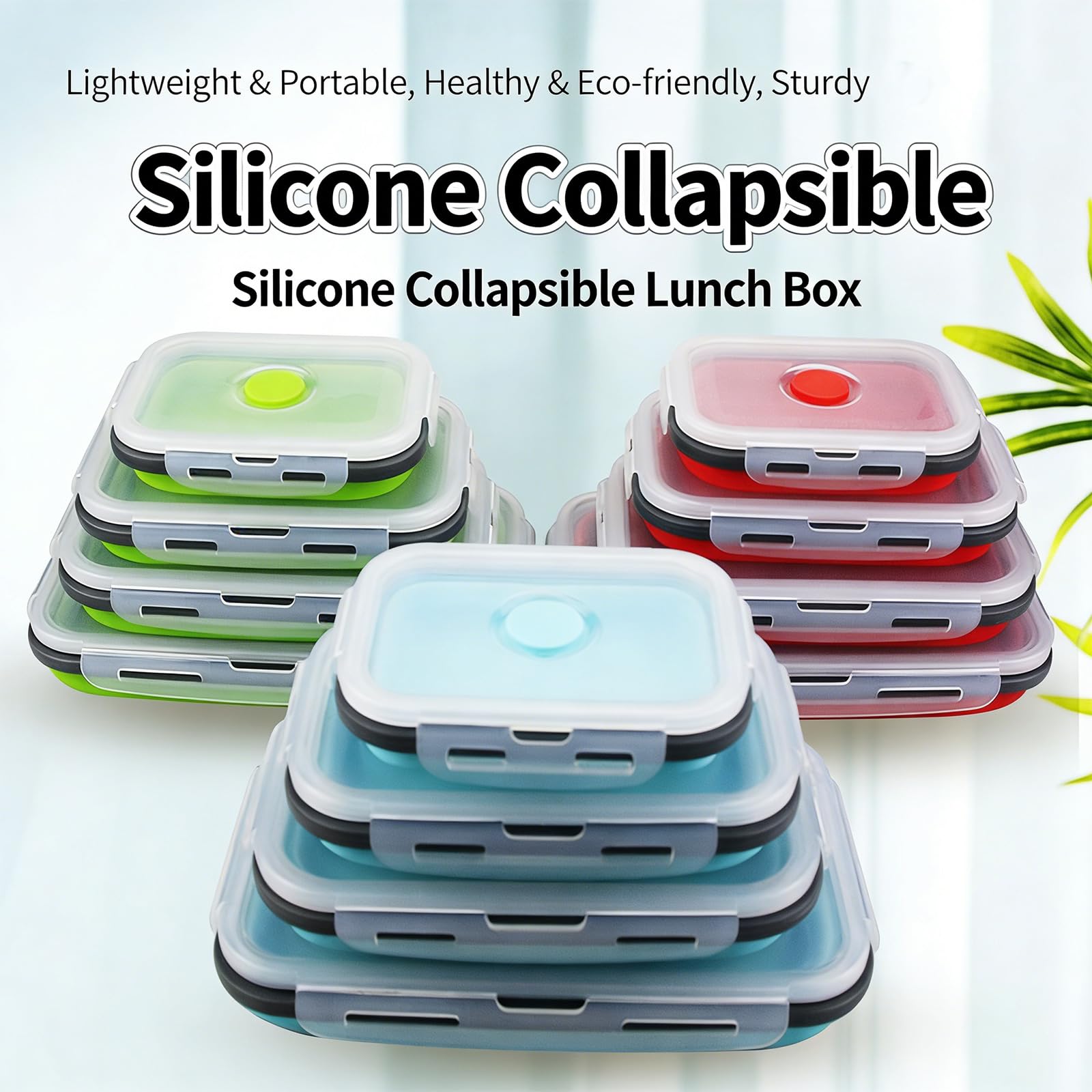 Juego de contenedores de Almacenamiento de Alimentos de Silicona Plegable, a Prueba de Fugas, Comida fácil de Llevar para hogar, Escuela, Camping, preparación de Comidas de Silicona de Grado