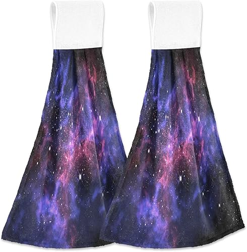 AUUXVA Juego de 2 toallas de mano de cocina, Universe Galaxy Star Space - Juego de toallas de cocina absorbentes de secado rápido con lazo para