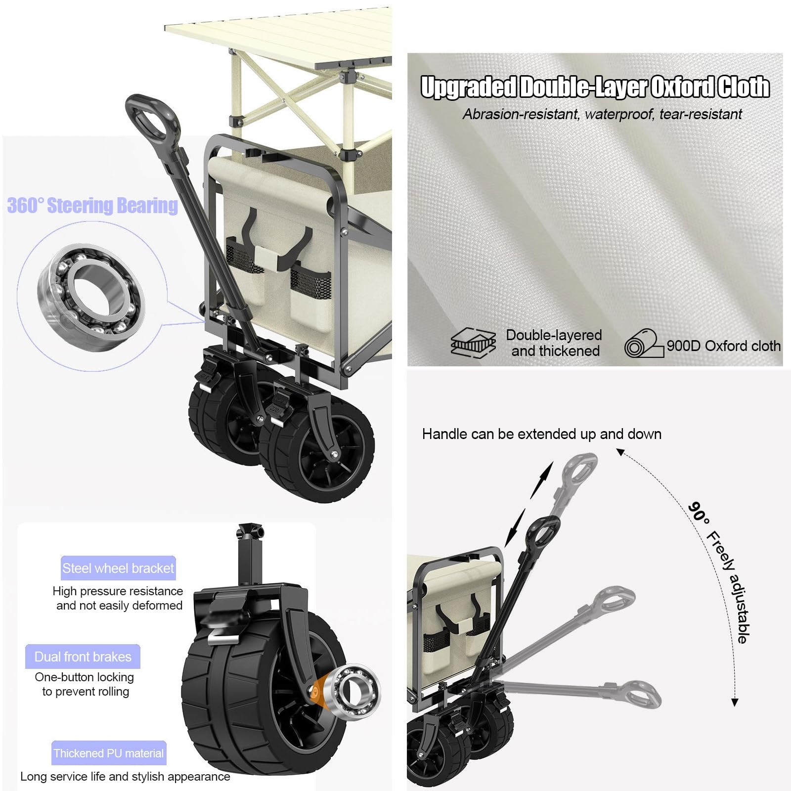 HARELA Genérico Puesto de Mercado con toldo, Móvil de Venta Ambulante de Comida, Carrito De Vendedor De Comida para Puestos Callejeros, Ferias De Artesanía(Beige)