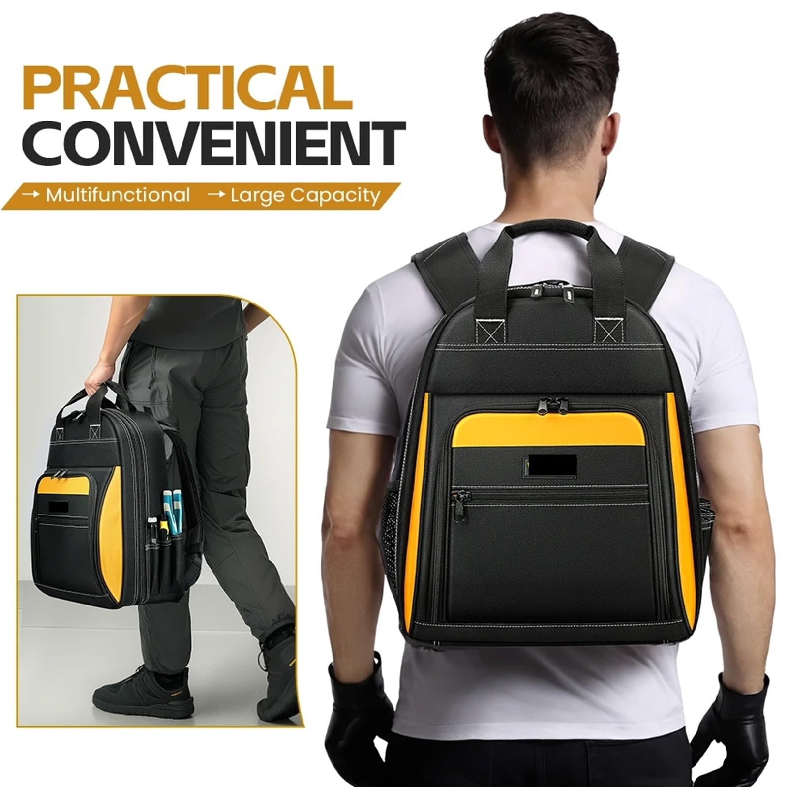 Mochila de Herramientas Mochila profesional for herramientas de electricista, duradera, con múltiples bolsillos, gran capacidad, base goma, resistente al desgaste, bolsa almacenamiento for(S)