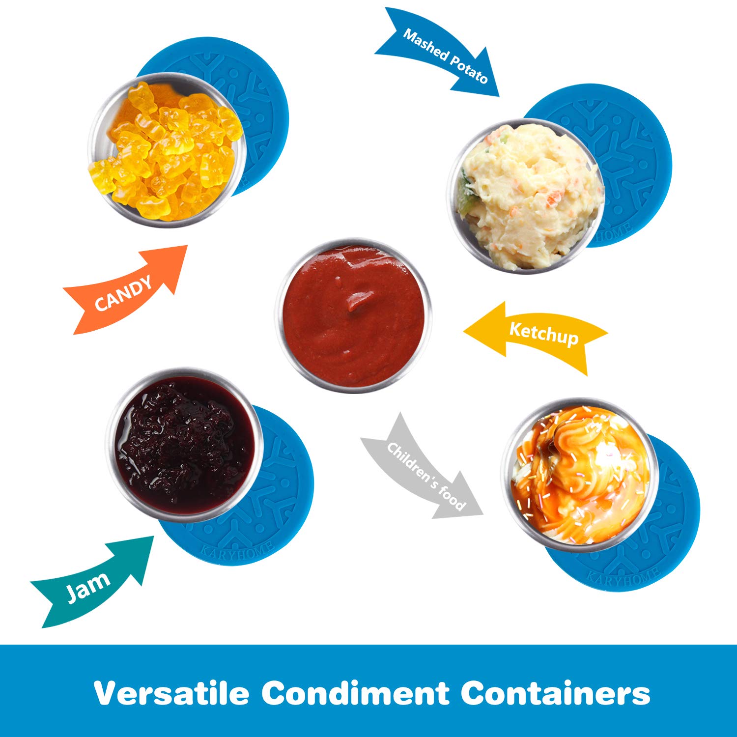 LALASTAR Stainless Steel Condiment Containers with Lids, Leakproof and Reusable Lunch Bento Box Sauce Container, 4x1.6oz, Blue