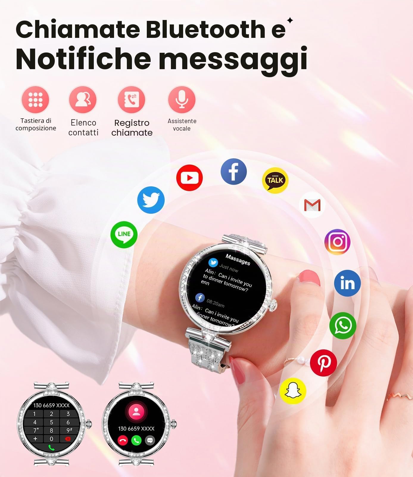 LIGE Smartwatch da donna Bluetooth chiamate per Android iOS 1.19" AMOLED Always-on Display Diamante Donna Smart Watch Piccolo Argento Acciaio Inossidabile Frequenza Cardiaca Monitor,100+ Sport Fitness