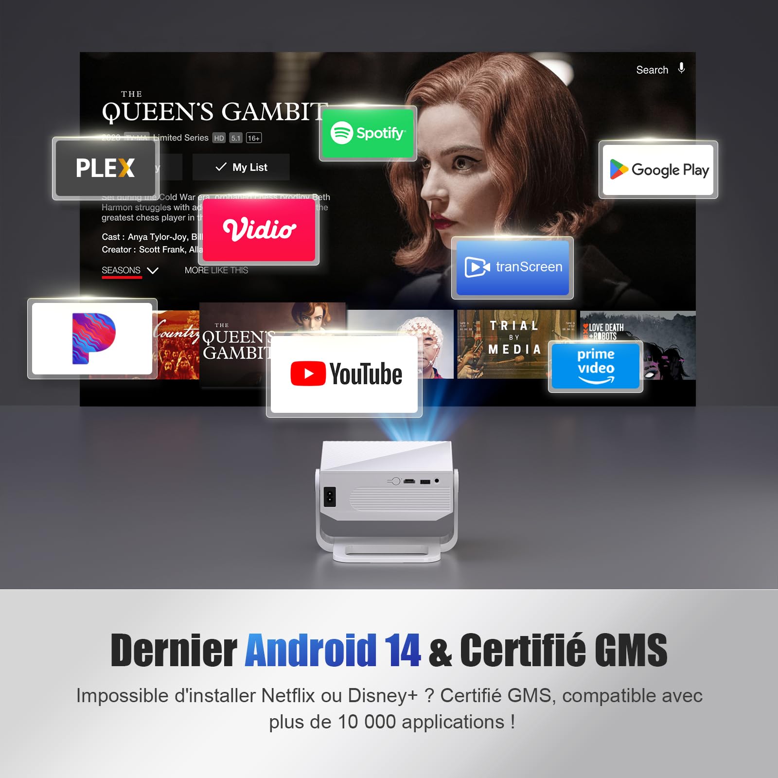 [2026 Version Améliorée] Android Videoprojecteur 4K &1080P WiFi et Bluetooth Focus électronique Correction à 270 Degrés Retroprojecteur Portable pour HDMI/TV Stick/Laptop