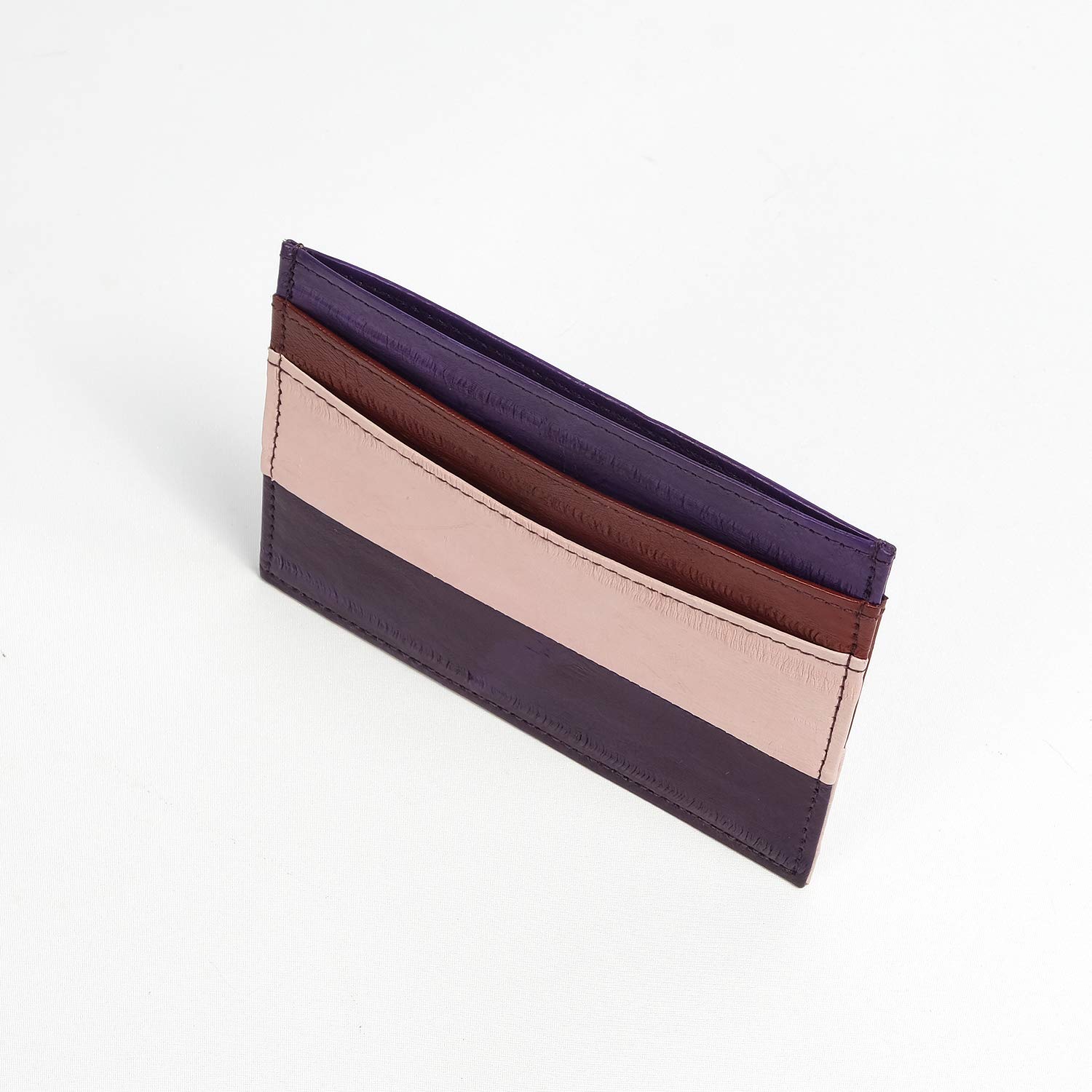 OROM EEL SKIN LEATHER CREDIT CARD WALLET (purple combi(purple+wine+pink), 4.0