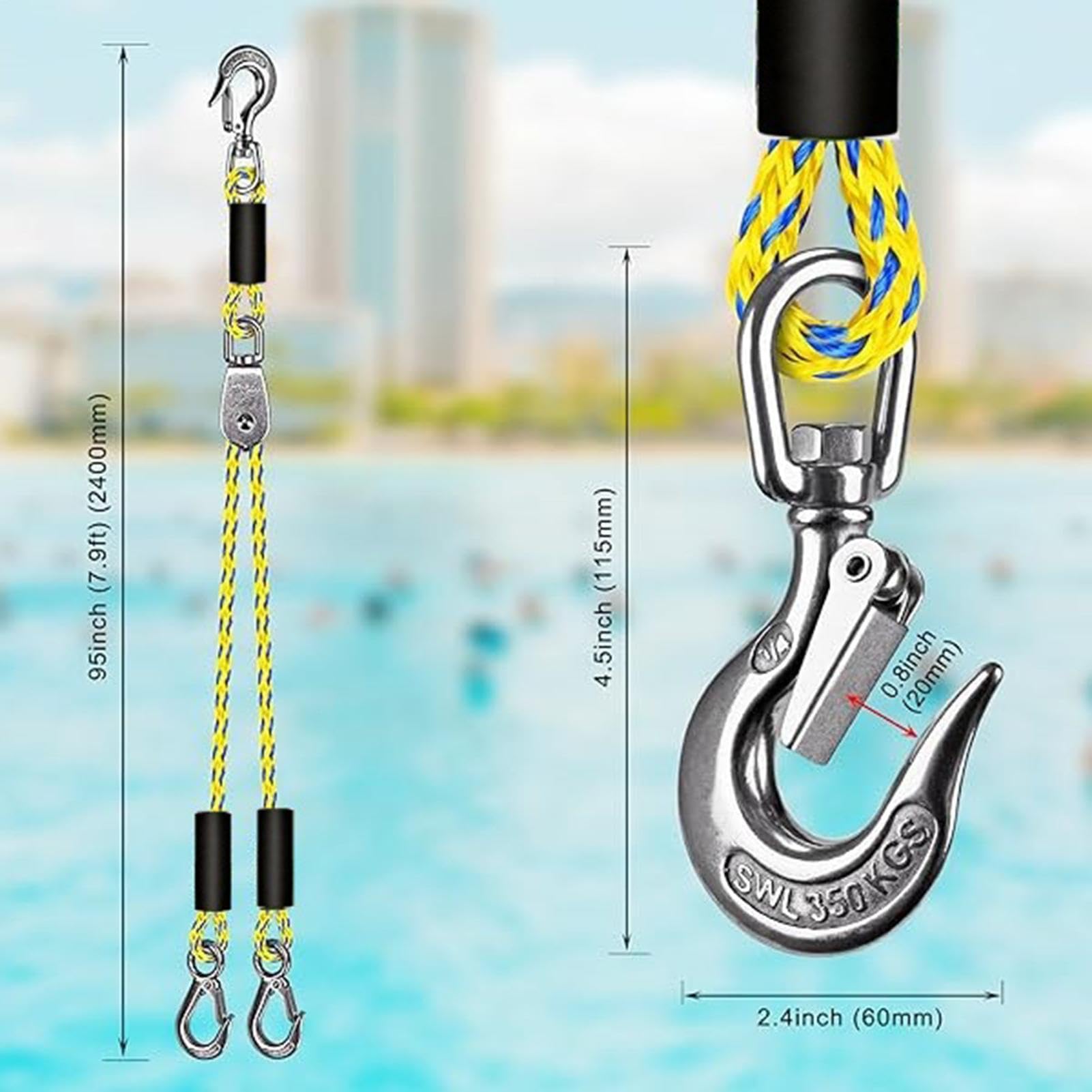 Corda di traino per barca, per sport acquatici, galleggianti, pontoni, barca, fune da traino, per sci marino, piscina, campeggio, canoa, pontone, kayak, pesca